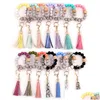 Sleutelhangers Lanyards 14 Kleuren Houten Kwastje Kraal String Armband Sleutelhanger Food Grade Sile Beads Armbanden Vrouwen Meisje Sleutelhanger Pols S Otpza