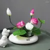 Dekorativa blommor simulering lotus ornament matbord tv -skåp blomma falska växter vardagsrum silkes keramiska små bonsai.