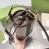 Drawstring Bucket Bag Handbags Purse Vintage Shoulder Bags Canvas Cowhide Leather Crossbody Wallets Gold Hardware Removable Strap Cell Phone Pocket Purse