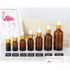 Botellas de embalaje 5-100Ml Vidrio ámbar Frasco cuentagotas vacío Aceite esencial por líquido Con tapa de oro rosa Entrega de gotas para los ojos Oficina Escuela B Otg2T