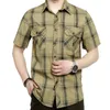 Mode Sommer Shirt Kurzarm Plaid Shirts Männer Plaid Baumwolle Shirts Military Luxus Marke Kleidung Strickjacke Plus Größe M-5XL Tops