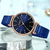 Andere horloges CURREN dameshorloge topmerk luxe blauw vrouwelijk waterdicht klok roestvrij staal Brelet mode eenvoudig damespolshorloge 9081 J230728