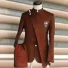 Herenpakken Staande Kraag Slim Fit Zakelijk Banket Cocktailjurk Kostuum Homme Bruiloft Smoking Bruidegom Prom Mannen Blazer Set