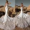 2021 New Kitty Chen Mermaid Wedding Dresses Sexy Halter Lace Appliques Wedding Dress Backless Sweep Train Bridal Gowns vestidos de240E
