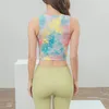 Yoga Outfit Donna Fitness Manica corta T-shirt sportive Tie-dye Running Gym Crop Vest Top con reggiseno integrato