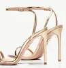 Yaz lüksayaquazzura olie sandaletler ayakkabı kadınlar strappy patent deri yüksek topuklu beyaz altın bayan gladyatör sanalyas eu35-43 orijinal kutu