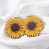 Boucles d'oreilles pendantes 3D en bois tournesol goutte Unique à la main bohème bois déclaration bijoux cadeaux pour femmes filles