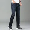 Calças Masculinas Moda Jeans Estilo Clássico Negócios Casual Slim Fit Denim Preto Azul Reto Calças Macias Streetwear Vintage