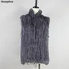 Women's Fur Faux Fur Women's Knitted Real Rabbit Fur Vest Pullover Solid Female Fashion Warm Coat HKD230727