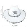 Chapéus de Aba Larga Chapéus de Balde Pentagrama Chapéu de Cowboy Estrela Lantejoulas Chapéus de Festa de Aniversário Chapéus de Cowgirl Chapéus de Performance Feminino para Adultos Chapéus de Festa Cosplay 230729