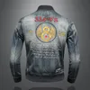 Mensjackor Motor Biker denimjacka för män Cartoon Embroidrery Slim Bomber High Quality American Retro Jaqueta Jeans Clothing 230731