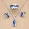 Bröllopsmycken sätter naturligt blå kubik zirkoniumvit CZ -uppsättning kvinnor 925 Sterling Silver Earring Pendant Necklace Ring 230729