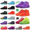 Vestido tênis de basquete 2023 Lamelo Ball Mb01 02 Sapatos de basquete Mens Womens Designer Sneakers Queen City Ricks e Mortys Melo Mb1 Roxo