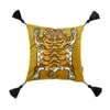 Dunxdeco Cushion Cover Dekorativ fyrkantig kuddefodral Vintage Artistic Tiger Print Tassel Soft Velvet Coussin Sofa Stol Bedding 212273