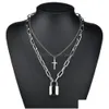 Pendentif Colliers Punk Cross Lock Collier Double Couche Chaînes Pendentifs Mode Femmes Hip Hop Bijoux Will And Sandy Gift Drop Deliver Dhwn5