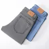 Mäns jeans Loose Thin for Business Mid-High midjan Stretch Summer Casual Classic Denim Trousers Male Black Blue Grey Pants