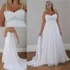 Cristalli Plus Size Beach Abiti da sposa 2019 Corsetto Indietro Cinghie senza spalline Chiffon Piano Lunghezza Vita impero Abiti da sposa eleganti 2810