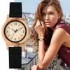 Andere Horloges Duurzame Bruine Kast Houten Horloge Prtical Leather Blk Band Houten Horloges Grote Kleine Arabische Cijfers Houten Klok Vrouwen Geschenken J230728