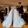 2022 Sparkly Luxurious African Wedding Dresses With Skirts Lace Beaded Sheath Bridal Dresses Long Sleeves See Through Wedding Gown208V