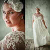 Plus Size Wedding Dresses With Half Sleeves Sheer Jewel Neck A Line Lace Applique Bridal Gowns Chiffon Empire Waist Wedding Dress266u