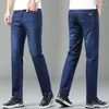 Calças Masculinas Moda Jeans Estilo Clássico Negócios Casual Slim Fit Denim Preto Azul Reto Calças Macias Streetwear Vintage