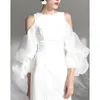 Casual Dresses Elegant White Evening 2023 Off the Shoulder Puffy Long Sleeves Satin Side Slit A-Line Prom Party Wedding Women