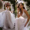 2020 Vintage dentelle une ligne robes de mariée bretelles spaghetti tulle appliques volants tribunal train jardin robes de mariée robe de noiva259g