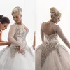 Modest Long Sleeves Wedding Dresses Rhinestones Crystals Plunging Beaded Bridal Dress Backless Sheer Ball Gown Plus Size Wedding G193A