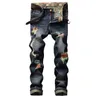 Pantalones vaqueros rasgados de mezclilla para hombre, pantalones de Hip Hop, pantalones desgastados de Color pintado, ropa de calle con personalidad, motociclista ajustado con agujeros