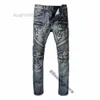 Jeans Ripped Biker Slim Fit Denim Men Fashion Black Pants Pour Hommes F3K4