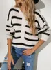 Maglioni da donna 2023 inverno bottoni a righe bianche e nere moda personalizzata pullover di grandi dimensioni maglione sottile allentato femminile