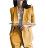 Мужские костюмы Slim Fit Women Blazer 2 PCS Костюма куртки и прямые брюки Винтаж с длинным рукавом женский шаль лацка для лацли