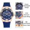 Andra klockor Missfox Women's Watches Chronograph Rose Gold Sport Watch Ladies Diamond Blue Rubber Band XFCS Analog Female Quartz Wristwatch J230728