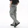 Mäns jeans Syuhgfa Summer Trendy Breasted Pants Fashion Split High Street Hip Hop Male Straight Leg Denim Trousers 2023