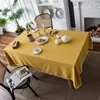 Table Cloth Washed Cotton Rectangular Tablecloth Solid Color With White Ball Tassel Cover Home Dinner Tea Decoration