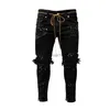 Erkek kot pantolon erkek kot pantolon yok edilmiş yırtık boya noktası tasarım moda ayak bileği fermuar skinny jeans erkekler için j230728