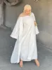 Ethnic Clothing Ramadan White Satin Abaya 3 Piece Set Hijab Muslim Dress Women Kaftan Evening Dresses Dubai Turkey Fashion Islamic Sets