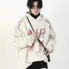 Erkek Hoodies Fashion Velvet Kalınlaştırılmış Süet Graffiti Baskılı Kazak Çift Sonbahar Kış Kışlı Kapüşonlu Yüksek Sokak Gevşek Üst Erkek Giysiler