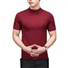 Men's Sweaters Autumn Mens Semi-High Collar Knitting Male Half-Sleeved Knit Tops Spring Stretch Chandail Heding Outerwear