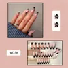 False Nails 24pcs Manicure Fake Nials Lines Moon Stars Diy Press On Long Almond Eyes French