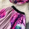 Abiti da lavoro Clothland Women Sweet Floral Skirt Suit Due pezzi Camicia a maniche corte Midi Pieghettato Abiti eleganti viola TZ476
