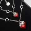 Vrouwen 925 Zilveren Sieraden Set Aardbei Rood Emaille Hart Liefde Hanger Ketting Armband Oorbellen Classy Trendy Party Hoofdtooi