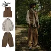 Hommes Survêtements Japonais Vintage Ensemble Hommes Femmes Multipoches Cargo Gilet Printemps Automne Rayé À Manches Longues Chemise Lâche Pantalon Décontracté Trois Pièces 230731