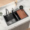 Luxury Kitchen Sink rostfritt stål vattenfall kran med multifunktion Touch stor enskilda skålkök roman kök accessorie