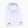Mens Casual Shirts Mens Classic French Cuff Dress Shirts Long Sleeve No Pocket Tuxedo Male Shirt With Cufflinks Formal Party Wedding White Blue 230729