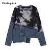 Damen Hoodies Sweatshirts 2023 Herbst Winter American Retro Style Baggy Casual Patchwork Top Street Blue Y2K Loose Denim 230731