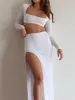 Women's Tracksuits Women S Elegant Off Shoulder Ruffle Sleeve Crop Top And Flowy High Split Maxi Skirt Set - Chic Aesthetic Outfit
