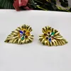 Stud Earrings 24K Gold Plated Colorful Stone Leaf Bohemian For Women Cubic Zirconia Fashion Jewelry Daily Wear