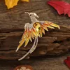 Broches Haute Qualité Phoenix Broche Exquis Strass Cent Oiseaux Face LongTail Couleur Peint Costume À L'huile