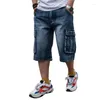 Men's Jeans Mcikkny Men Hip Hop Cargo Denim Shorts Multi Pockets Loose Casual Male Streetwear Washed